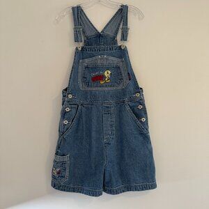 Vintage Embroidered Tweety Bird Short Denim Overalls